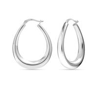 LeCalla 925 Sterling Silver Chunky Tapered Hoop Earrings Jewelry Lightweight Click-Top Medium Oval Puffed Shrimp Hoop Earrings for Women - 35mm