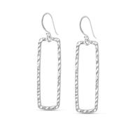 LeCalla 925 Sterling Silver Classic Hammered Balancing Act Drop Earrings Italian Hammered Design Open Rectangular Drop Dangle Earrings for Women 45 MM