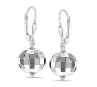 LeCalla 925 Sterling Silver Dangle Earrings Lightweight Mirror Hammered Ball Drop Earring Leverback Disco Ball Drop-Dangler Earring for Women - 10mm
