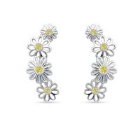 LeCalla 925 Sterling Silver Ear Crawler Earrings for Women | Flower Ear Climber Earring with Cubic Zirconia | Hypoallergenic CZ Stud Earring Cartilage Jewelry