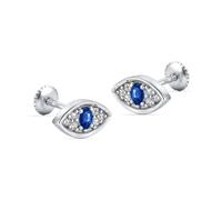 LeCalla 925 Sterling Silver Evil Eye Earrings for Women | Rhodium-Plated Blue Sapphire & Cubic Zirconia Evil Eye Stud Earrings | Minimalist Crystal CZ Protective Jewelry 8MM