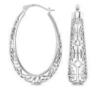 LeCalla 925 Sterling Silver Filigree Earrings for Women | Mesh Filigree Oval Hoop Earring | Women's Click-Top Hoop Earrings 30MM