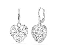 LeCalla 925 Sterling Silver Filigree Heart Drop Earrings Leverback Infinity Celtic Knot Drop Dangle Earring for Women