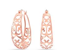 LeCalla 925 Sterling Silver Filigree Hoop Earrings SMALL Oval Mesh Filigree Heart 14K Rose Gold Plated Click-Top Hoops Jewelry for Women - 25MM