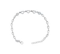 LeCalla 925 Sterling Silver Heart Link Chain Bracelet with Cubic Zirconia Crystals for Women | Silver CZ Open Heart Bracelets Women's Jewelry | Adjustable Pear-Shaped Links Bracelet Gift 7.5 Inches