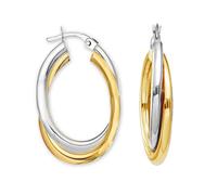 LeCalla 925 Sterling Silver Hoop Earrings 14K Gold-Plated Jewelry Two-Tone Intertwining Large Oval Shape Chunky Hoops Earring for Women - 35mm