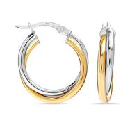 LeCalla 925 Sterling Silver Hoop Earrings for Women | Small 14K Gold-Plated Two-Tone Click-Top Intertwined Chunky Earring Hoops - 20MM