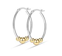 LeCalla 925 Sterling Silver Hoop Earrings Lightweight Oval 14K Gold-Plated Two-Tone Earring Hoops Jewelry Bead Ball Hoops Earring for Women