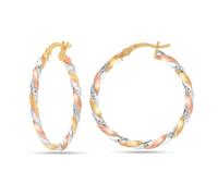 LeCalla 925 Sterling Silver Hoop Earrings Three-Tone Click-Top Lightweight Italian Design 14K Gold-Plated Small Earrings for Women - 20MM