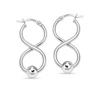 LeCalla 925 Sterling Silver Infinity Figure 8 Beaded Hoop Earrings for Women | Twisted Figure Eight Ball Bead Click-Top Drop Earrings | Silver Infinity Eternity Hoop Jewelry Gift 28MM