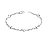 LeCalla 925 Sterling Silver Jewelry Classic Beaded Station Bracelet Singapore Chain Bracelet with 4 MM Ball Beads for Women with Lobster Claw Clasp 7.5 Inches