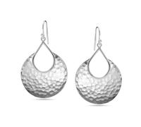 LeCalla 925 Sterling Silver Jewelry Crescent Drop French Wire Earrings | Handmade Hammered Classic Crescent Dangle Drop Earring for Women 50 MM