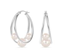 LeCalla 925 Sterling Silver Jewelry Pearl Oval Hoop Earrings for Women
