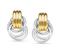 LeCalla 925 Sterling Silver Knot Earrings for Women | 14K Gold-Plated Two-Tone Interlocking Knot Circle Geometric Drop Dangle Earring Studs | Chunky Door Knockers Earrings Jewelry Gifts 18MM
