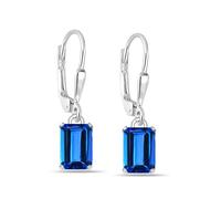 LeCalla 925 Sterling Silver Lightweight Italian Design Square Blue Topaz Cubic Zirconia Stone Leverback Drop Dangle Earrings for Women - 25MM