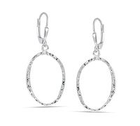 LeCalla 925 Sterling Silver Oval Hoop Drop Earrings for Women | Classic Textured Hammered Design Leverback Earrings | Handmade Hammered Dangle Drop Earring Jewelry Gifts 37MM