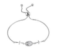 LeCalla 925 Sterling Silver Religious Bracelets for Women | Miraculous Medal & Cross Charm Bracelet | Adjustable Sliding Bolo Bracelet Jewelry Gifts