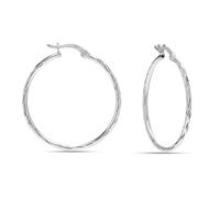LeCalla 925 Sterling Silver Texture Hoop Earrings for Women | Medium Classic 2mm Diamond-Cut Hoop Earring | Womens Round Click-Top Earring Hoops 30MM