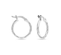 LeCalla 925 Sterling Silver Texture Hoop Earrings for Women | Small Classic 2mm Diamond-Cut Hoop Earring | Womens Round Click-Top Earring Hoops 20MM