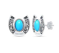 LeCalla 925 Sterling Silver Turquoise Horseshoe Earrings for Women | Antique Horseshoe Studs Earring Jewelry Gifts | Celtic Horse Shoe Stud Earrings 12MM