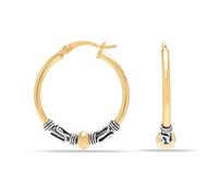 LeCalla 925 Sterling Silver Two-Tone Beaded Bohemian Bali Tribal Click-Top Hoop Earrings for Teen Women 25mm