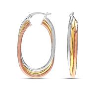 LeCalla 925 Sterling Silver Two Tone Hoop Earrings 14K Gold Plated Three-Tone Jewelry Italian Design Intertwined Click-Top Chunky Earring Hoops for Women 42MM
