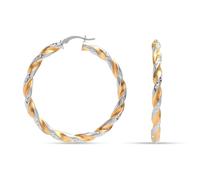 LeCalla 925 Sterling Silver Two-Tone Hoop Earrings for Women | 14K Gold-Plated Round Twisted Earring Hoop | Large Three-Tone Click-Top Diamond-Cut Hoop Earrings - 45MM