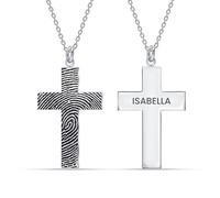 LeCalla Custom Thumbprint Memorial Necklace | Customized Engraved Cross Pendant | Fingerprint Jewelry | Keepsake Necklace for Women & Teens | Empathy Gift