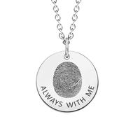 LeCalla Custom Thumbprint Memorial Necklace | Customized Engraved Round Pendant | Fingerprint Jewelry | Keepsake Necklace for Women & Teens | Empathy Gift