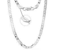 LeCalla Links 925 Sterling Silver Italian 3 MM Diamond-Cut Solid Flat Mariner Link Chain Necklace for Men and Women 22 Inches