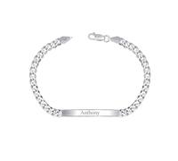 LeCalla Personalized Customised Engraved Name Men's Curb Link ID Bracelet in 925 Sterling Silver Personalized Custom Birthday Christmas Fathers Day Jewelry Gift for Him Dad Husband