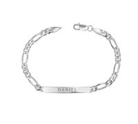 LeCalla Personalized Customised Engraved Name Men's Figaro Chain ID Bracelet in 925 Sterling Silver Personalized Custom Birthday Christmas Fathers Day Jewelry Gift for Dad Husband
