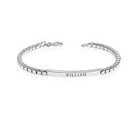 LeCalla Personalized Customised Engraved Name Men's Round Box Chain ID Bracelet in 925 Sterling Silver Personalized Custom Birthday Christmas Fathers Day Jewelry Gift for Dad Husband (Sterling Silver)