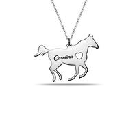 LeCalla Personalized Customized Engraved Horse Silhouette Name Message Necklace for Women Teen