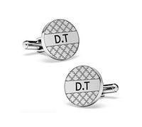 LeCalla Personalized Engraved Initial Cufflinks for Men With Texture Customized Alphabet Letters Silver Round Cufflinks for Men Brother Wedding Marriage Gift for Husband