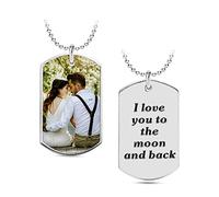 LeCalla Personalized Mothers Day Gifts Custom Dog Tag Pendant Necklace With Picture Engraved Custom Text Message Sterling Silver Personalized Photo Necklace Gifts for Men Women
