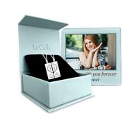 LeCalla Personalized Name and Message Necklace with Customized Photo Gift Box | Eternal Bond Double Bar with Double Heart Charm Necklace for Women
