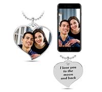 LeCalla Personalized Photo Necklace With Customized Engraved Message Memorial Heart Necklace With Picture Gifts for Couple Love Friend Women