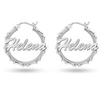 LeCalla Signature Personalized Customized Sterling Silver Name Bamboo Click-Top Hoop Earrings for Women Teen | Gift for Mother's Day for Mum, Wife, Her UK | Sterling Silver Jewellery