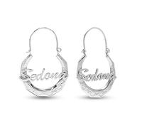 LeCalla Signature Personalized Customized Sterling Silver Name Gypsy Style Hoop Earrings for Women Teen