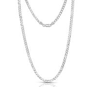 LeCalla Solid 925 Sterling Silver Curb Chain Necklace for Men Women | Italian 3.5MM Flat Diamond-Cut Cuban Link Chain Necklace 22 Inches