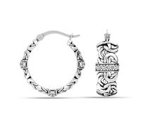 LeCalla Sterling Silver Byzantine Earrings for Women Jewelry Antique Round Click-Top Cubic Zirconia Hoop Earrings for Women Teen 25MM