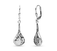 LeCalla Sterling Silver Dangle Earrings Jewelry Lightweight Diamond-Cut Tear-Drop Leverback Drop Earring for Women - 25MM