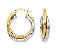 LeCalla Sterling Silver Hoop Earrings Jewelry 14K Gold Plated Two-Tone Intertwining Round Shape Click-Top Chunky Hoops Earring Mothers Day Gifts for Women - 28mm