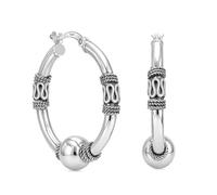 LeCalla Sterling Silver Jewelry Antique Bali Light-Weight Hoop Click-Top Earrings for Women 22 MM