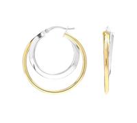 LeCalla Sterling Silver Jewelry Light-Weight Two-Tone Double-Circle Click-Top Hoop Earrings for Women 30mm