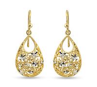 LeCalla Sterling Silver Jewelry Turkish Tear-Drop Diamond-Cut Gold-Plated Earring for Teen Women