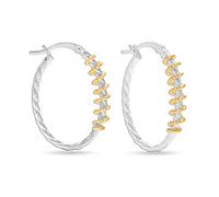 LeCalla Sterling Silver Jewelry Two-Tone Textured Oval Click-Top Hoop Earrings for Women Teen