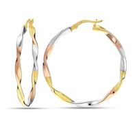 LeCalla Women's 925 Sterling Silver Round Twisted Hoops | 14K Rose Gold & 14K Yellow Gold Plated Tricolor Earrings | Handmade Classic Earrings 40MM