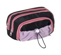 LECDOA Rosy Posy Pencil Case, Large Opening Cute Pencil Case Box, 3 Compartments Large Capacity, Waterproof Soft Stationery Storage Bag (Black Purple)